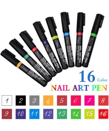 16PCS Nail Art Pen Painting Kit Drawing Dotting Nail Polish Pen 3d Nail Design Beauty Tools For Uv Gel Polish Assorted Colour - Buy Online on SooperMarket.com