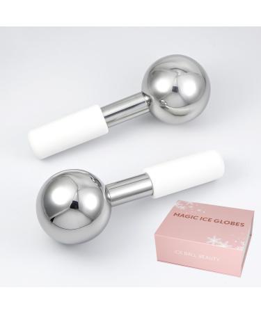 Face Ice Globes-Cold or Hot Skin Massagers Globe Ice Globes-Unbreakable Stainless Steel Ice Globes for Face-Tighten Skin and Reduce Puffiness White