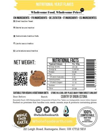 Wholefood Earth - Vital Wheat Gluten Flour - Vegan - GMO Free (3kg) & Nutritional Yeast Flakes 1 kg - with B12 Dairy Free GMO Free Vegan + Nutritional Yeast Flakes 3 kg (Pack of 1) - Buy Online on SooperMarket.com
