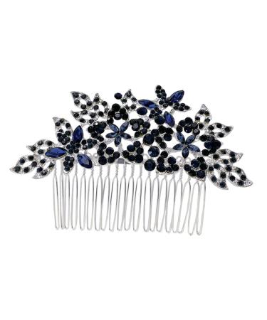 PLAFOPE Dark Blue Hair Comb Bride Hair Comb Wedding Hair Accessories for Brides Bride Headpieces for Wedding Bridal Headdress Headdresses for Women Floral Hair Comb Wedding Hair Comb