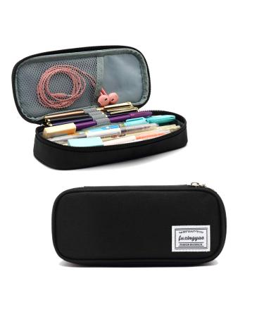 FUXINGYAO Pencil Case Multi- Slot Pencil Pouch Portable Pencil Bag Pen Case for Middle High College School & Office(Black)