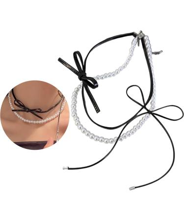 OralGos Elegant Adjustable Double Layer Choker Necklace - Stylish Silver Leather Bow Chain Jewelry for Women & Girls - Buy Online on SooperMarket.com