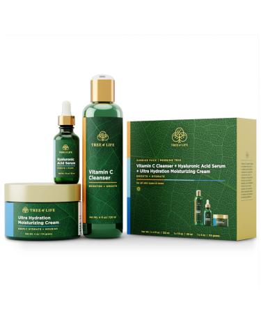 Tree of Life Sunrise Pack Morning Trio Bundle with Vitamin C Cleanser + Hyaluronic Acid Serum + Ultra Hydration Moisturizing Cream 3-pack