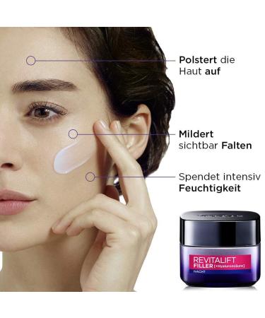 L'Or al Paris Revitalift Filler Nachtpflege - Anti-Aging Gesichtscreme mit Hyalurons ure 2 x 50 ml - Anti-Falten & Volumen Pflege - Buy Online on SooperMarket.com
