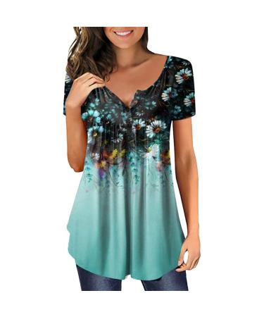 JEGULV Plus Size Blouses for Women, Womens Round Neck Boho Floral Print Tee Short Sleeve Tunic Basic Cozy Soft T Shirts Green Small
