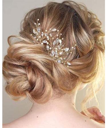 YERTTER 3 Pcs Wedding Hair Pins Decorative Rhinestones Crystal Vine Bridal Bun Clip Accessories for Brides and Bridesmaids (Gold)