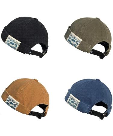Clakllie Retro Brimless Docker Cap | Vintage Cotton Beanie Watch Cap in Black - Buy Online on SooperMarket.com