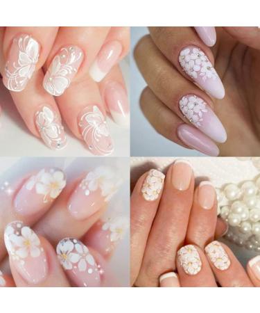 White Flower Nail Decals | Cherry Blossom Leaves Nail Stickers | 3D Self-Adhesive Nail Art Supplies - Buy Online on SooperMarket.com