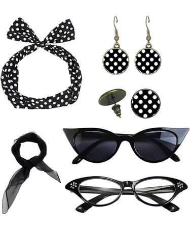 Lesunbak 50s Accessories for Women | 1950s Outfit with Headbands and Drop Earrings Costume Accessories with Red Bow Headband Vintage Polka Dot Hair Bands Cat Eye Glasses Black One Size - Buy Online on SooperMarket.com