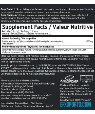 EFX Sports Kre-Alkalyn Powder 200g PH-Correct Creatine Monohydrate | Multi-Patented Formula Gain Strength Build Muscle & Enhance Performance Grape 200 gram - Buy Online on SooperMarket.com