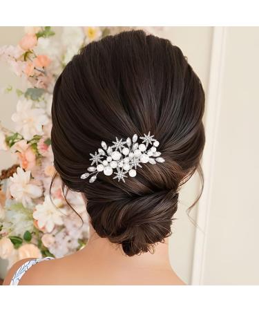 Handcess Bridal Pearls Hair Comb Splitter Rhinestone Star Hair Pieces Crystal Bridal Side Combs Wedding Hair Accessories for Women and Girls - Buy Online on SooperMarket.com