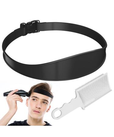 KERANEET Silicone Haircut Band with Barber Comb Professional Hair Cutting Adjustable Hair Cutting Silicone Haircut Band Instructions Barber Comb for Men (Black)