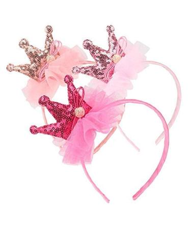 BJ-SHOP Girls Crown Princess Tiara Set Tiara Elastic Hairband Sparkling Crown Headband 3 Pieces