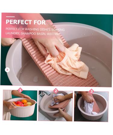 COOLHIYA Washboard 1 Set Wash Basin Laundry Cleaning Board Washing Basin Washing Clothes Board Dish Basin Baby Camping Bucket Pink 33.5x33.5cm - Buy Online on SooperMarket.com