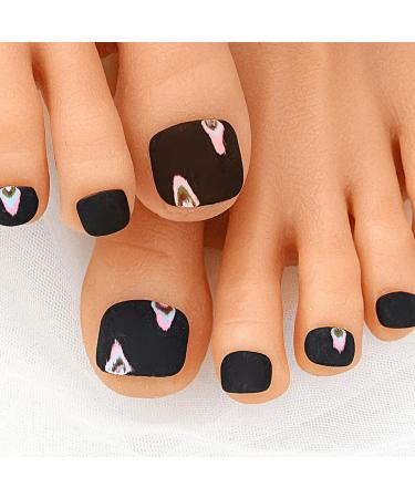 Sethexy Matte Square Short False Toenails Handmade Black Press On Toenails Simple Acrylic Fake Toe Nails Full Cover Artificial Stick On Foot Nails Removable for Women and Girls (1)