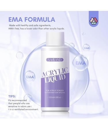 Saviland Monomer Acrylic Nail Liquid 4.06 oz - Non-Yellowing EMA Monomer with #12 Brush | Perfect for Beginners & Professionals | DIY Acrylic Nail Extensions - Buy Online on SooperMarket.com