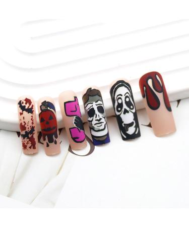 Extra Long Halloween Press on Nails - Pumpkin Ghost & Bat Design | Matte Nude Coffin Full Cover Fake Nails - 24 Pcs with Adhesive Jelly Glue - Buy Online on SooperMarket.com