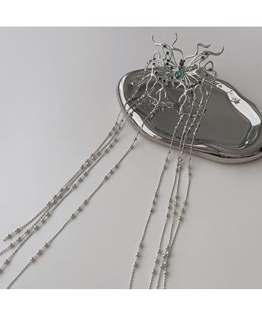 Wiwpar Butterfly Clips - Shiny Long Tassel Chain Hair Clip for Women Girls | Decorative Hair Barrettes for Bride Wedding Party - Silver - Buy Online on SooperMarket.com