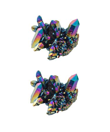 VILLCASE 2pcs Colorful Crystal Clusters Fish Tank Stones Mineral Specimen Natural Stones Cluster Rough Stone