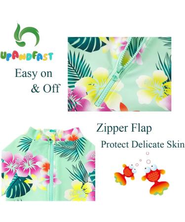 UPF 50+ Baby Girl One Piece Swimwear with Sun Hat | Toddler Swimsuit Set | Green Flower | 3-6 Months - Buy Online on SooperMarket.com