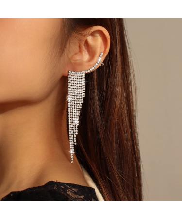 Shop Boho Silver Long Tassel Crystal Earrings - Statement Dangle for Women & Girls | Perfect for Weddings & Parties - Buy Online on SooperMarket.com