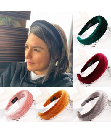 Lazder 8 Colors Korean Lady Padded Wide Sponge Headband Glitter Velvet Twill Striped Hair Hoop Retro Party Solid Color Thick Headpiece (Deep Green) - Buy Online on SooperMarket.com