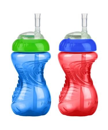Nuby 2-Pack 10 oz No-Spill Cup with Flexi Straw- Red/Blue