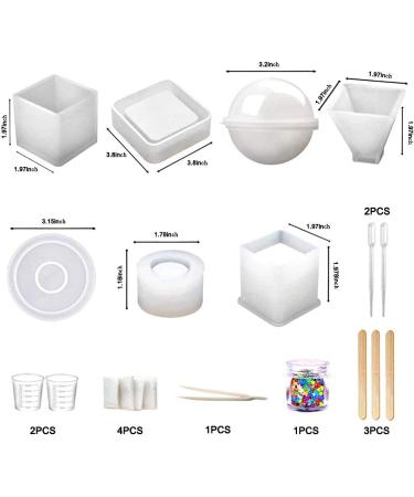 Sculpting Kit: 20Pcs Resin Molds for DIY Art - Sphere, Cube, Pyramid, Square, Round Shapes for Ashtrays, Coasters, Candles - Bonus Sequins & Tools - White - Buy Online on SooperMarket.com