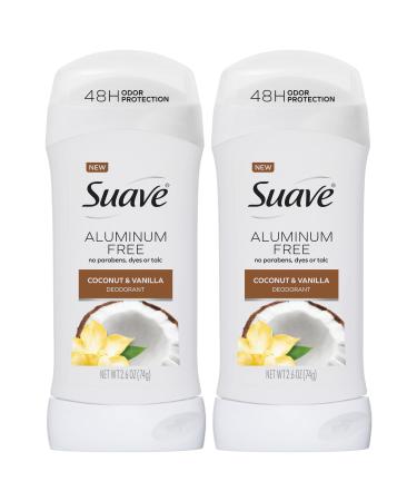 Suave Aluminum-Free Deodorant for Women Coconut & Vanilla 2-Pack 2.6 Oz Ea