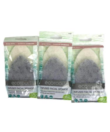 EcoTools Infused Facial Sponges  Rose Petal Bamboo Charcoal  Set of 3