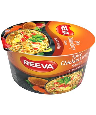 Reeva Instant Bowl Noodles Halal Certified Instant Spicy Chicken Noodles 75g (Pack of 6) + FabFinds Mug