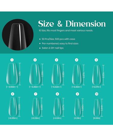 Beetles Medium Coffin False Nails Tips 500Pcs - Clear Artificial Nails for DIY Nail Art - Nail Glues for Acrylic & Dip Powder Nails - Poly Extension Gel Nails - Buy Online on SooperMarket.com