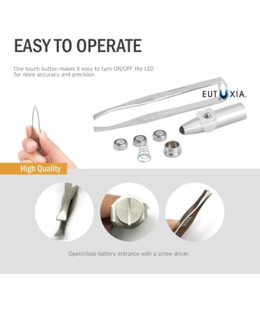 Eutuxia LED Light Tweezers - Stainless Steel Eyebrow & Eyelash Hair Removal Tool for Precision Plucking & Trimming. Illuminate Dark Areas for Better Accuracy. Single Tweezer - Buy Online on SooperMarket.com