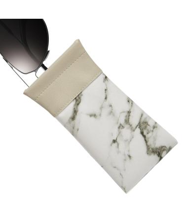 Facynde sunglasses pocket - water -repellent glasses case with marble structure |PU leather squeeze top case bag glasses case sunglasses case soft bag for men and women white