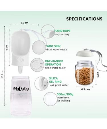 Mydaisy 550ml Spiral Drinking Bottle for Dogs & Cats - On-the-Go Pet Accessories with 100g Feed Container - Large Capacity Ideal for Puppies & Kittens - White - Buy Online on SooperMarket.com