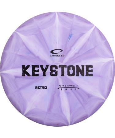 Latitude 64 Retro Burst Keystone | Disc Golf Putter | Frisbee Golf Putt and Approach Disc | 170g Plus | Stamp Color and Burst Pattern Will Vary Purple