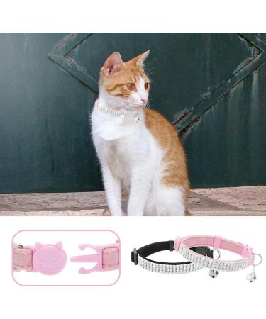 EXPAWLORER Cat Collar Breakaway with Bells - 2 Pack Rhinestone Diamante Collars for Cats and Small Dogs - Adjustable & Safe Velvet Collar in Black + Pink - Buy Online on SooperMarket.com