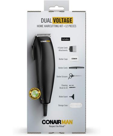 ConairMAN Dual Voltage Hair Clippers for Men - 12-Piece Travel Set Great for International Use - Buy Online on SooperMarket.com