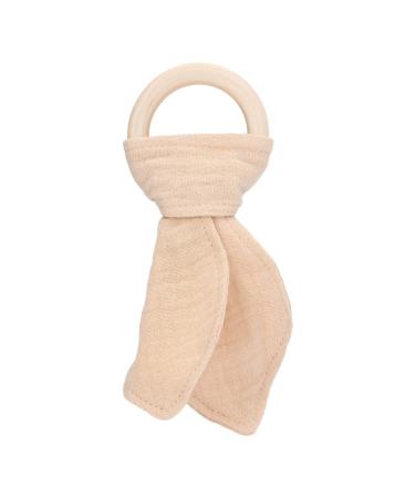 Teether Soft Baby Teething Wooden Ring Handgrip Training Teethers Toys for Babies (Khaki)
