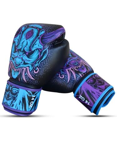 Buddha Fight Wear Fantasy Luzbel Boxing Gloves - 14oz Blue - Muay Thai & Kickboxing - High-Quality Synthetic Leather Odor-Inhibiting Reinforced Seams Unique Designs - Buy Online on SooperMarket.com