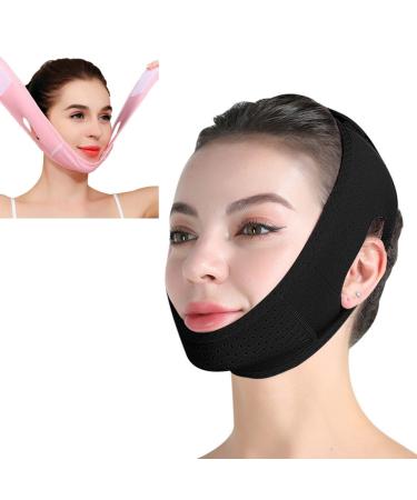 Ehoter Double Chin Reducer Face Slimming Strap Neck Lifting Support and Compression Mask V Line Face Lifting Tape Strap With Adjustable Faster Tape Double Chin Reducer Face Shaper Bandage (Black) Black