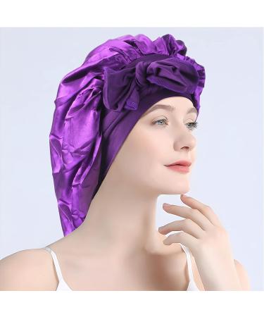 Classycoo 2PCS Large Satin Sleep Bonnet Set - Adjustable Silk Bonnet for Women and Men | Black + Purple - Buy Online on SooperMarket.com