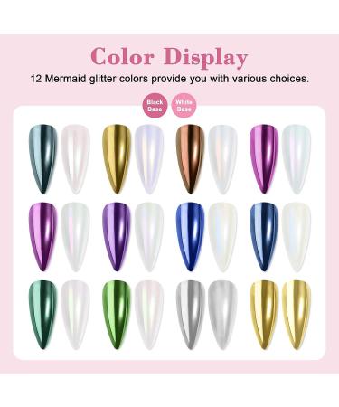 Saviland Mermaid Chrome Nail Powder Set - 12PCS White Pearl & Aurora Metallic Gold Powder for Gel Nails - Pearlescent Glitter Pigment for Nail Decoration - Buy Online on SooperMarket.com