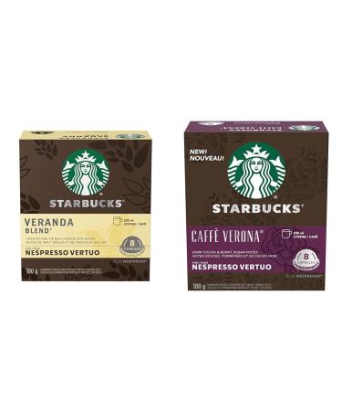 Starbucks by Nespresso Veranda Blend Blonde Roast Coffee Pods Nespresso Vertuo Line Compatible Capsules 8 Coffee Pods & VertuoLine Caffe Verona - 8 Pack Coffee + COFFEE Veranda 1 g (Pack of 1)