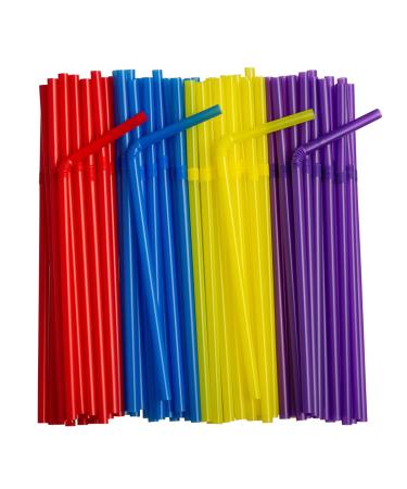 250 Count Flexible Disposable Plastic Drinking Straws - 7.75" High - Assorted Colors