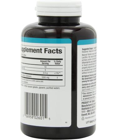 Lecithin 1200mg-Unbleached (180Capsules) Brand: Natural Factors - Buy Online on SooperMarket.com