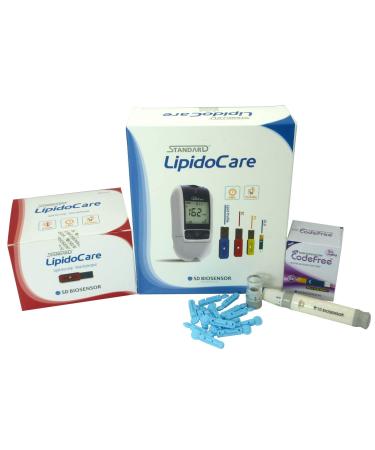 LipidoCare Meter + Total Cholesterol Test Strips + Glucose Test Strips + Lancing Device and Lancets Meter + TC & SD Strips + Lancets & Device