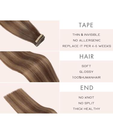 YDDM 20Pcs 50cm Invisible Tape Extensions - Real Hair Chocolate Brown & Caramel Blonde (20 Inch 4/4/27#) - Premium Hair Extensions - Buy Online on SooperMarket.com