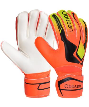 Obbsen goalkeeper gloves with fingersave |Football gloves goalkeeper with extra strong grip |Size 5-7 for children adolescents size 8-10 for men women classic orange 8