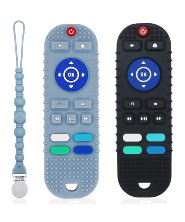 2 Pack Baby Remote Control Teether with Pacifier Clip for Babies Toddler Chew Toys for Autistic Kids Silicone Teething Toys for Babies 12-18 Months Relief Teething Gums